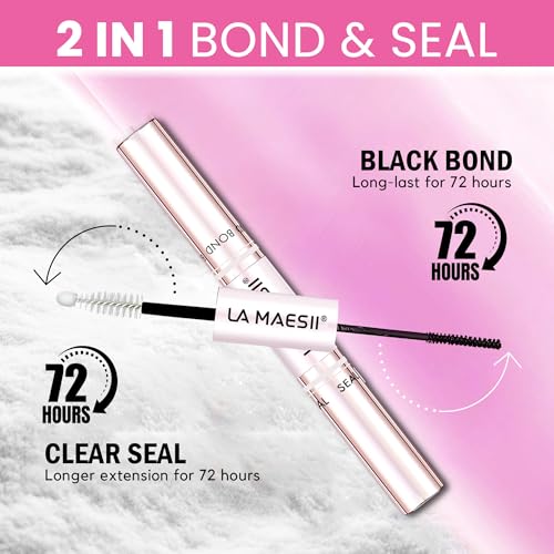LA MAESII Lash Cluster Glue, 2 in 1 Lash Bond and Seal, Black Eyelash Glue | 10ml,Waterproof, Long Lasting 72H+, Latex Free, Quick Dry, for Sensitive Eyes,DIY at Home Use