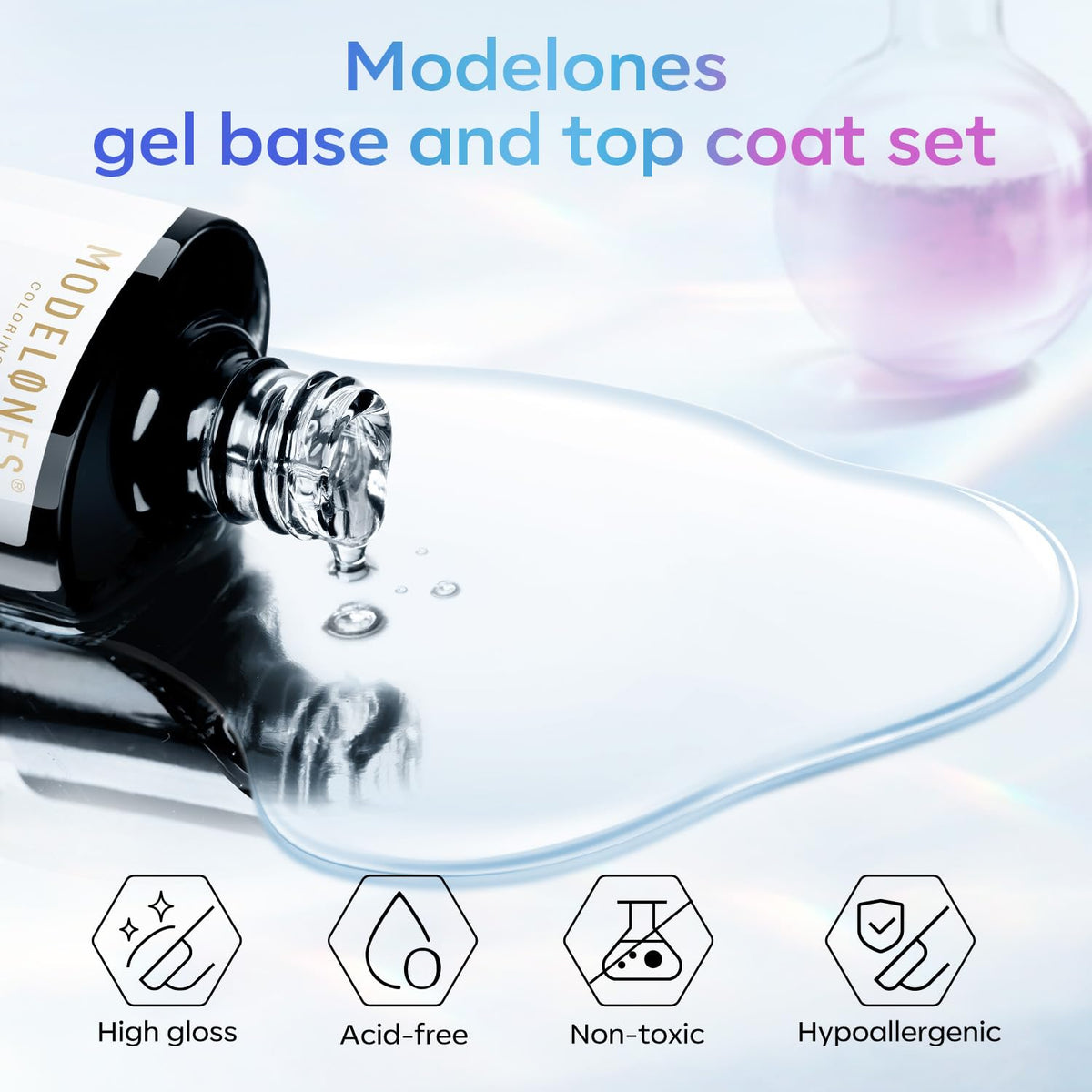 modelones Gel Top Base Coat Set 15ml 2026 Upgrade No Wipe Super Shine | Clear Glossy Gel Polish Acid Free Shiny for Press Ons Acrylic Gel Nail Art Soak Off U V Lamp Cure DIY Home Salon Manicure