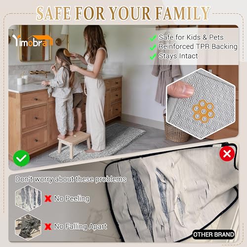 Yimobra Bathroom Rugs Non Slip Washable, Ultra Soft and Water Absorbent Bath Mats, Fluffy Shower Mat Outside, Plush Matts for Bathroom Floor/Sink, 24X17, Home Decor Accessories, Light Gray and White