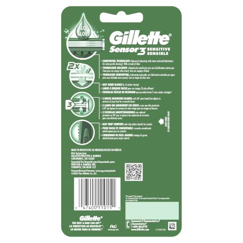 Gillette Sensor3 Sensitive Men's Disposable Razor, 4 Razors