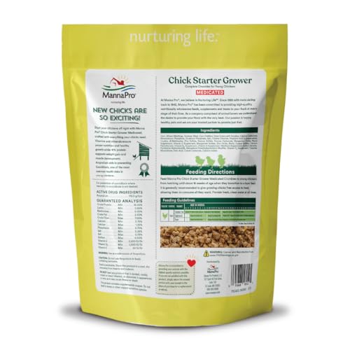 Manna Pro Medicated Chick Starter Grower Feed, Amprolium & Protein, 5 lb | Complete Chick Feed Crumbles, Amprolium for Coccidiosis Prevention, High Protein Nutrition for Growing Chicks, Made in USA