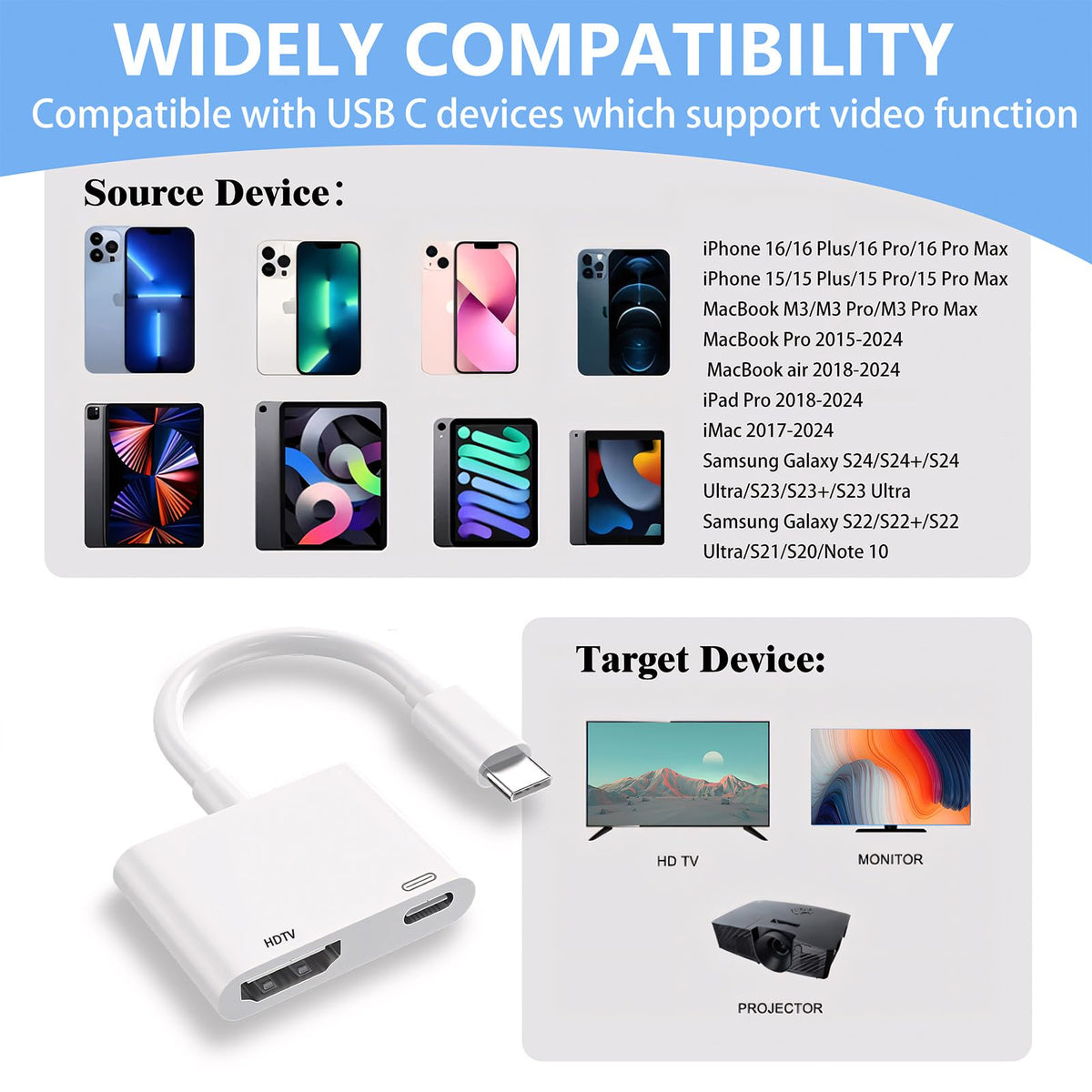 Kinhaly USB C to HDMI for TV, 4K@60Hz Type C to Adapter with Charging Port, iPhone to Hdmi to USB C Adapter Compatible for iPhone 18/17/16/15 Series/iPad Pro/MacBook Pro to HDTV Projector
