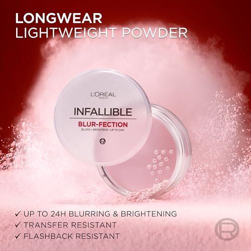 L'Oreal Paris Infallible Blur-fection Longwear Loose Setting Powder, Blurring Face Powder With Up to 24HRs of Wear, Brightening Light Pink, 1 Kit