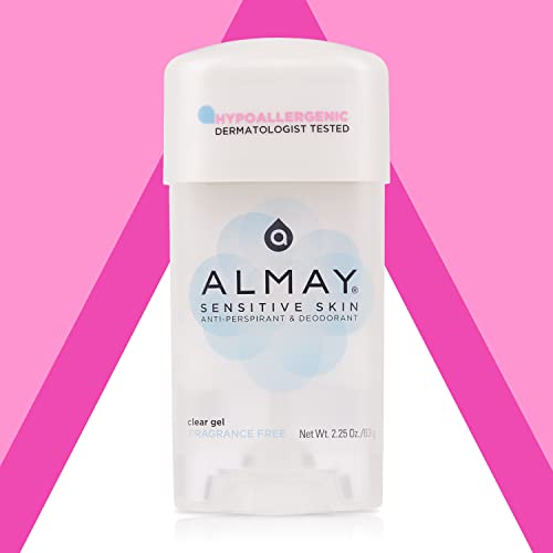 Almay Clear Gel Deodorant and Antiperspirant, Fragrance Free, 2.25 oz | Gentle and hypoallergenic antiperspirant deodorant for sensitive skin. Dermatologist tested. Fragrance free.