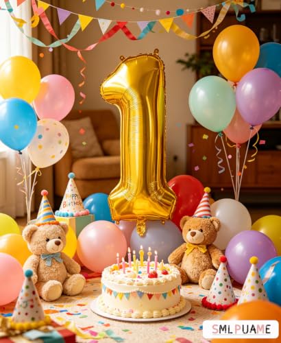 Smlpuame 40 Inch Gold Number 1 Balloon, 1st Birthday Decoration Boys Girls | Large Self Inflating Number Balloons, Mylar Foil Helium Balloon for Women Men Party Anniversary Supplies Reusable