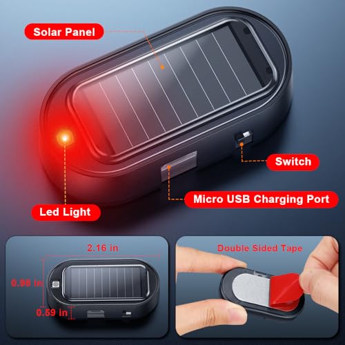ELECTOP Car Solar Power Simulated Dummy Alarm, Anti-Theft LED Flashing Security, Automotive Warning Safety Light with USB Charging Port, 2PCS (Red)