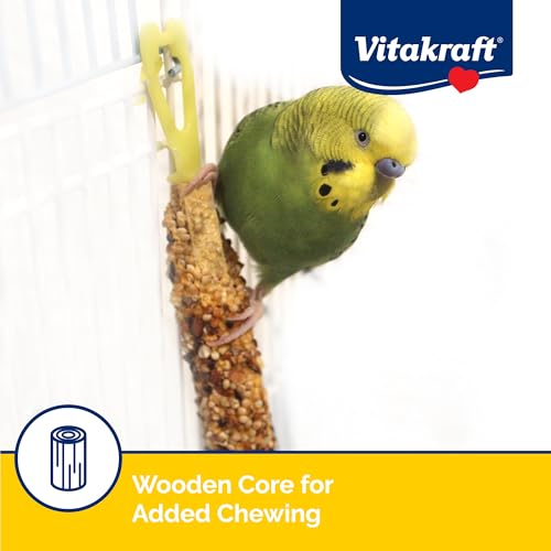 Vitakraft Crunch Sticks Parakeet Treat Vrty Pk Orange/Egg/Banana-3 Sticks | Variety Flavor Coating, Baked Crispy Mix, Natural Wood Center, Encourages Foraging Chewing, 3 Count Pack