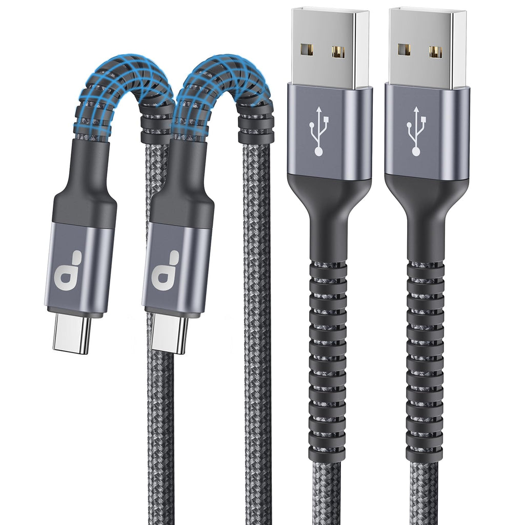 USB to USB C Cable 3A Fast Charging, USB A to USB C Cord [2 Pack, 6FT] | Upgraded Extra Durable Braided USBC Cable Compatible with iPhone 18 17 16 15 Pro Max, Samsung Galaxy S26 S10 and More-Grey