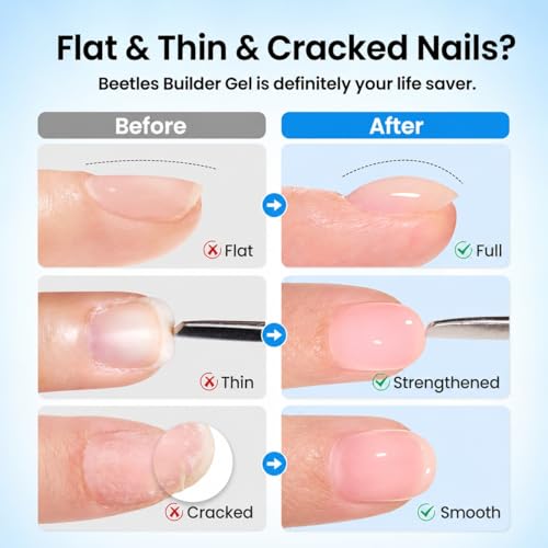 Beetles Builder Gel for Nails with Gel Base and Top Coat Set 3Pcs | 3-Step Clear Builder Nail System for Nail Overlay, Strengthening and Apex Building, UV Lamp Cured