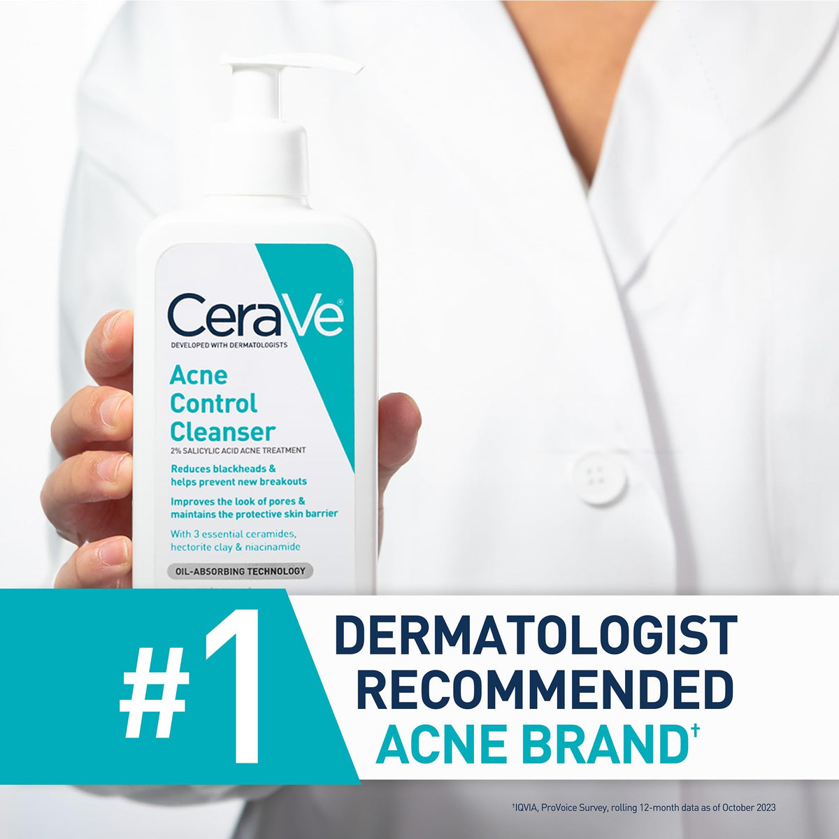 CeraVe Acne Control Cleanser, Face Wash with 2% Salicylic Acid, 16 oz