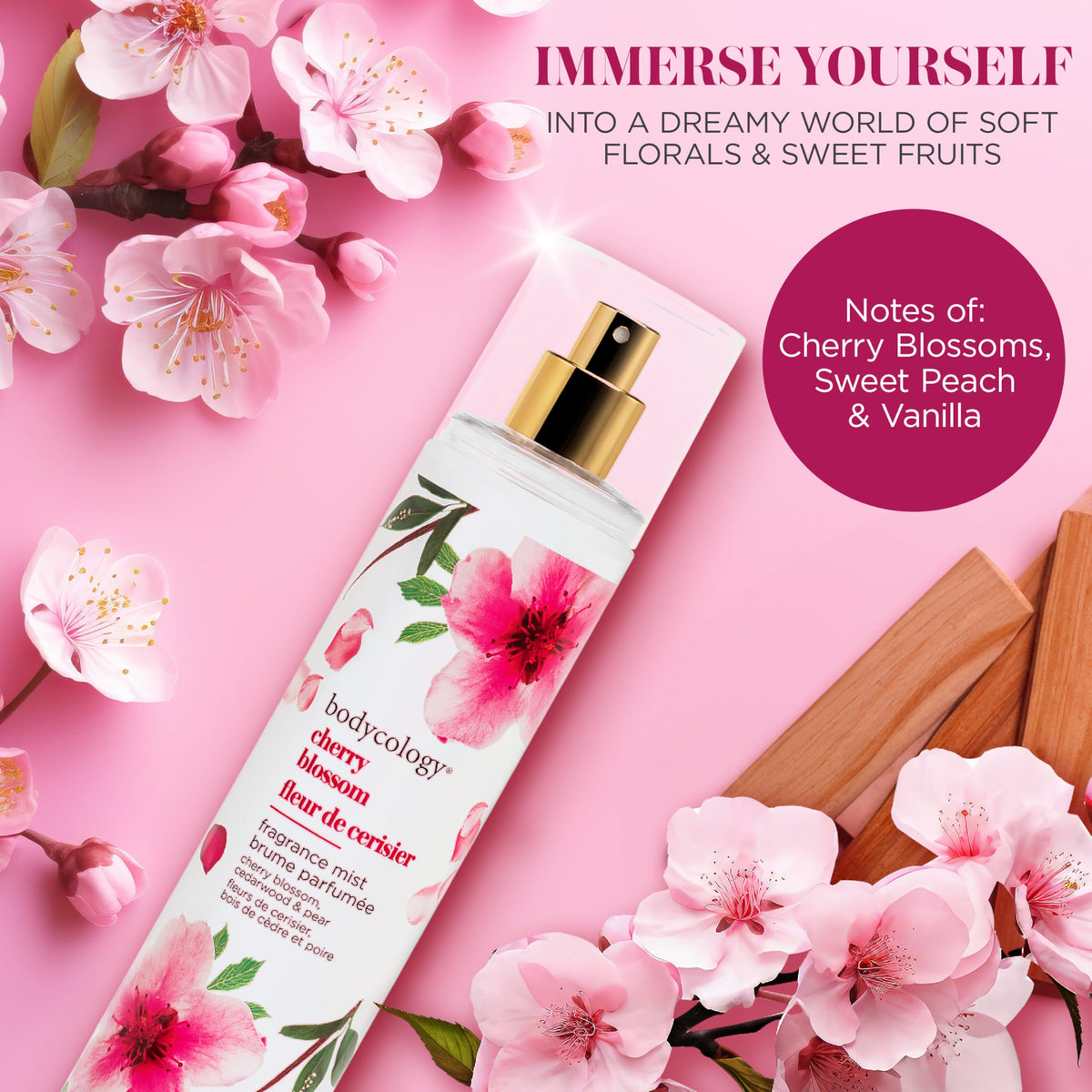 Bodycology Long-Lasting Fragrance Body Mist, Cherry Blossom, 8 fl oz