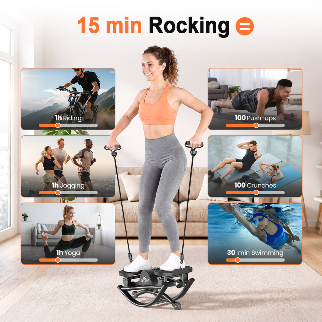 Rocking Stepper Machine with Resistance Bands for Exercise at Home
