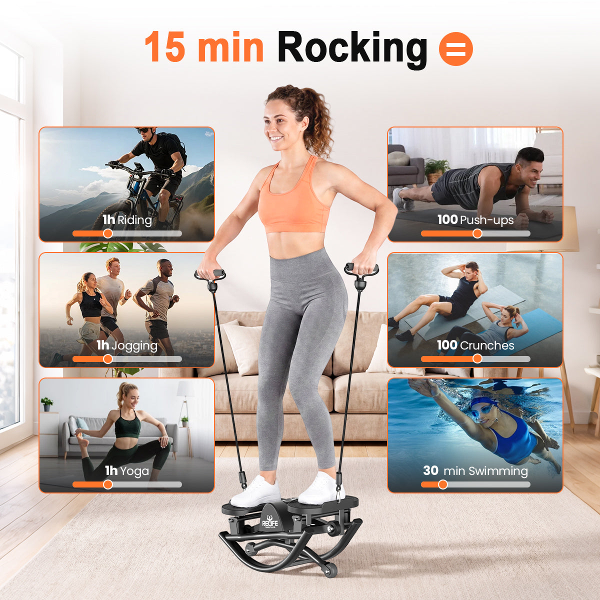 Rocking Stepper Machine with Resistance Bands for Exercise at Home