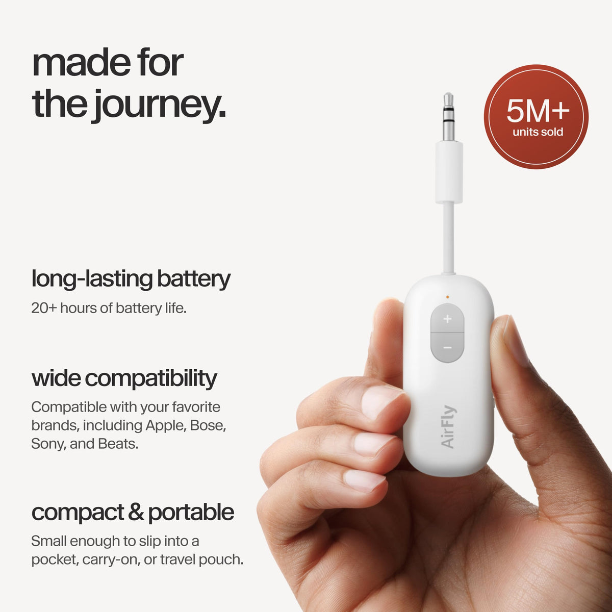 Twelve South AirFly SE, Bluetooth Wireless Audio Transmitter Adapter, White | Bluetooth Adapter for AirPods/Headphones, 20+ Hr Battery, Works with 3.5mm aux Jacks on Airplanes, TVs, Gym Equipment, Travel