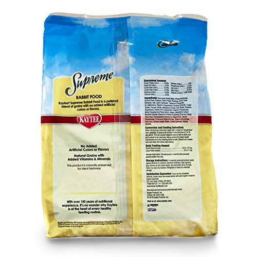 Kaytee Supreme Rabbit Food, Unflavored, 5 lb | Daily balanced nutrition. Bunny food with seeds, grains and pellets. Rabbit pellets, no artificial colors or flavors