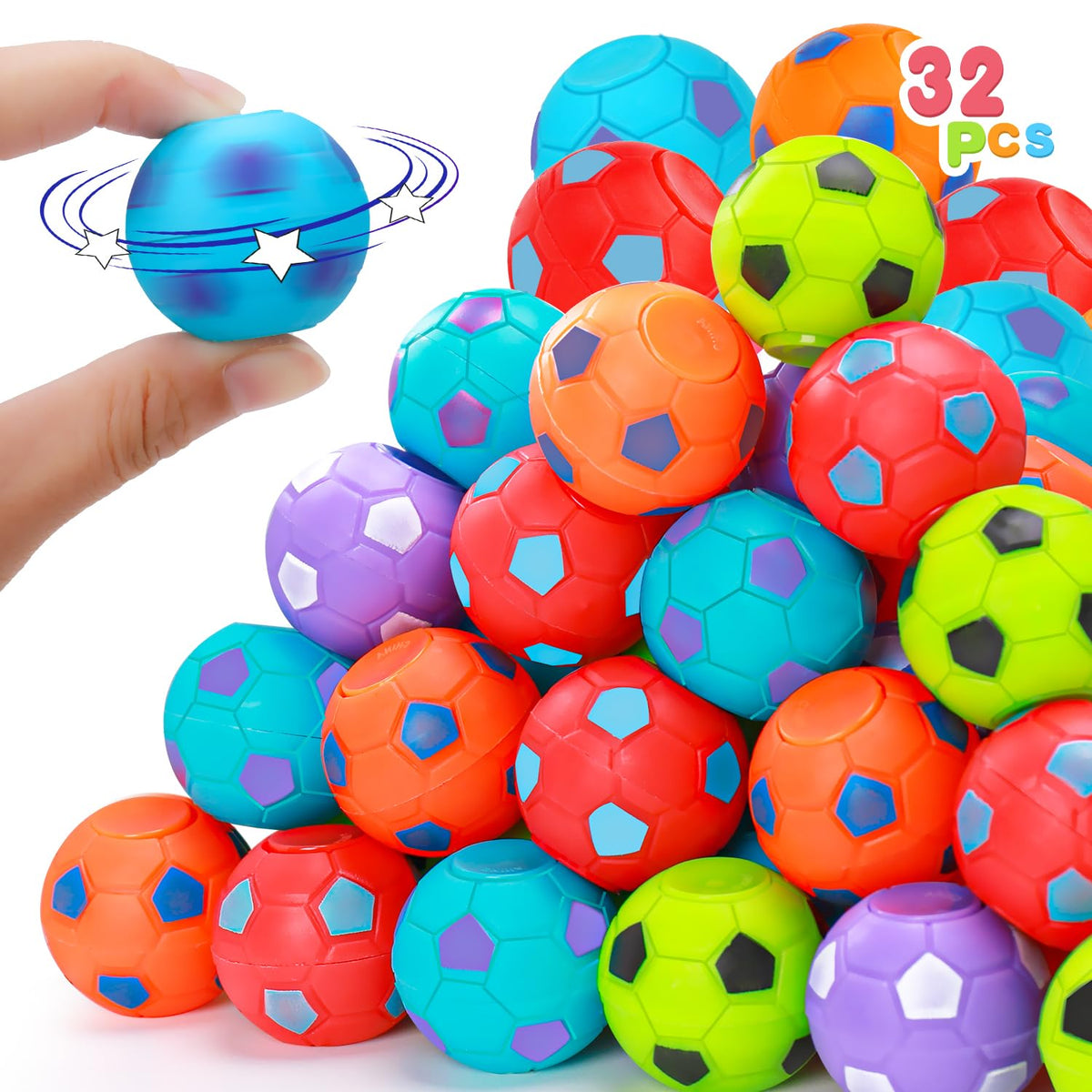 32PCS Fidget Spinner Soccer Balls Halloween Party Favors for Kids 4-8 8-12 | Halloween Goodie Bag Stuffers Non Candy Treats Classroom Treasure Toys Carnival Prize Bulk Pinata Filler Birthday Trinket