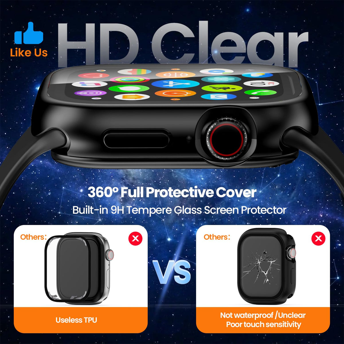 YIJDACASE 3 in 1 Waterproof Case for 40mm Apple Watch SE 3/2/1 Series 6/5/4 | 40mm PC Bumper 360 Full Face Cover Built-in Tempered Glass Screen Protector, Sensitive Touch Scratch, Matte Black