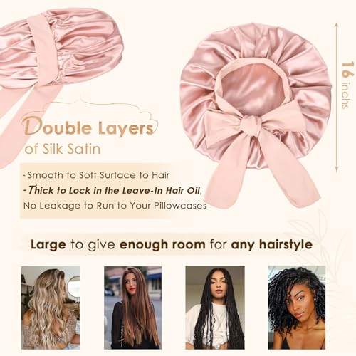 YANIBEST Adjustable Silk Bonnet for Sleeping Women Double Layer Satin Bonnet Reduce Friction Prevent Frizz Curly Hair