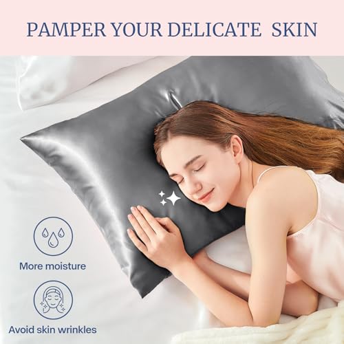 BEDELITE Satin Pillowcases, Queen Size 20x30 Inch, Dark Grey, Set of 2 | Similar to Silk Pillow Cases, Soft and Cooling, Reduces Friction, Gentle on Hair and Skin, Envelope Closure, Women Men Gift