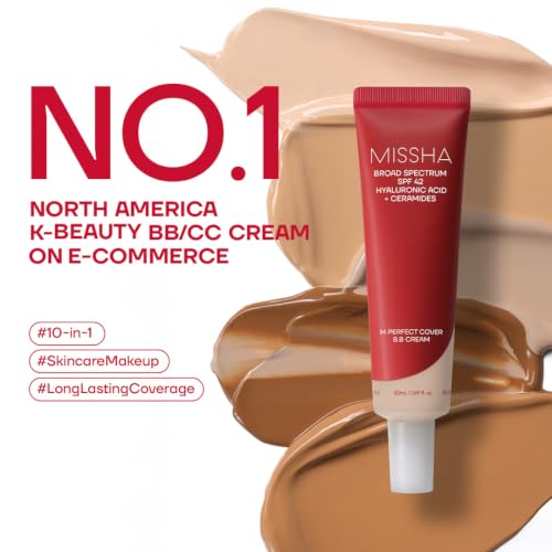 MISSHA M Perfect Cover BB Cream No.23 Natural Beige SPF 42 PA+++ 1.69 oz | Light-medium cool-neutral skin; tinted moisturizer for face, buildable coverage, smooth natural finish, daily wear