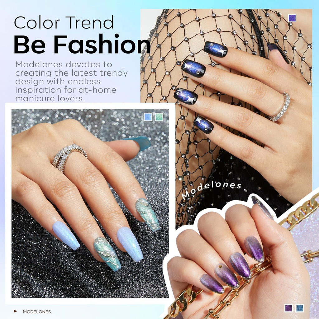 modelones Gel Nail Polish Set Glitter Chameleon 6Colors Blue Green Purple
