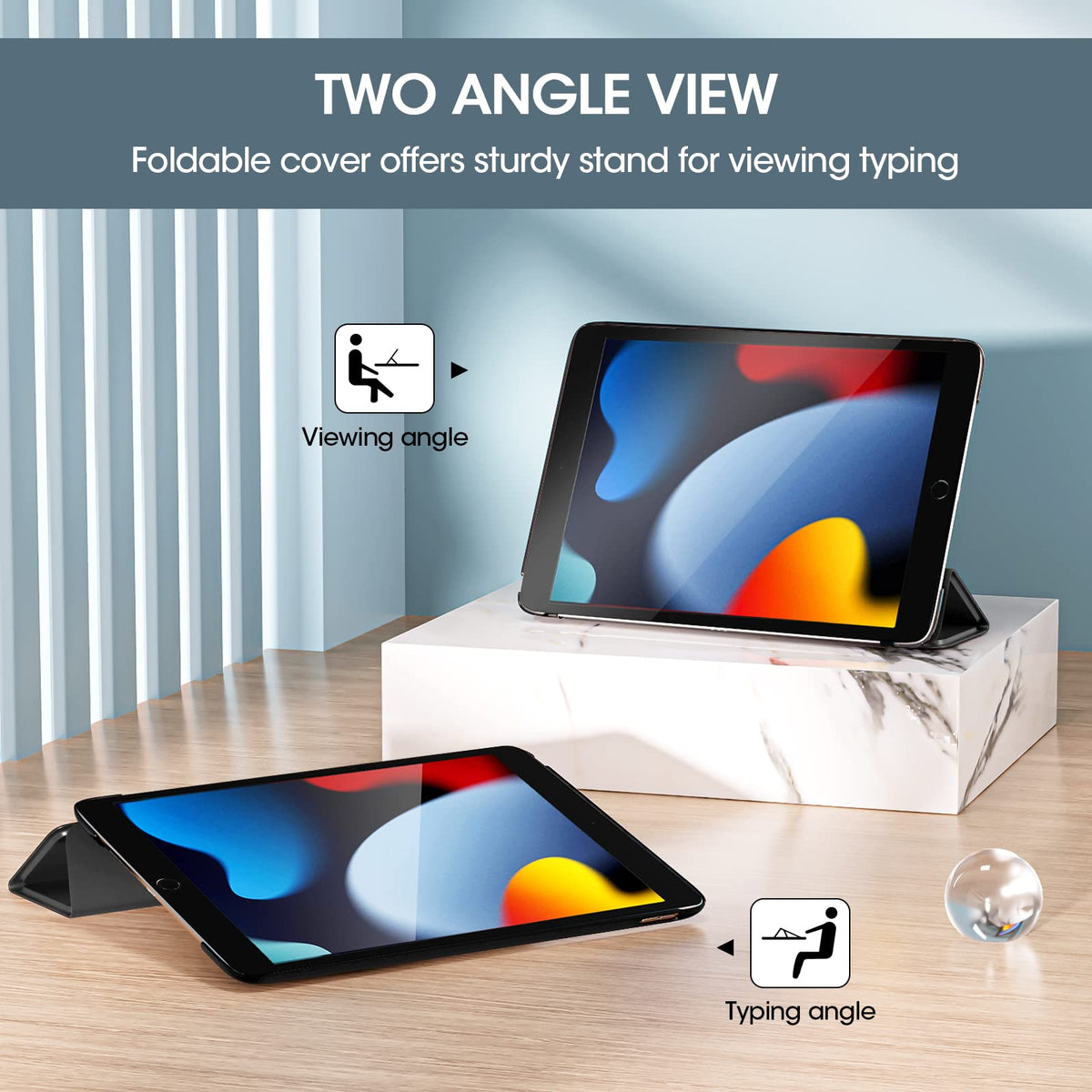 ProCase for iPad 9th/ 8th/ 7th Generation Case 10.2 Inch, Black | 10.2 iPad Case 9th/ 8th/ 7th Gen Cover (2021/2020/2019), Slim Smart Cover With Translucent Hard Shell Back, Auto Sleep/Wake