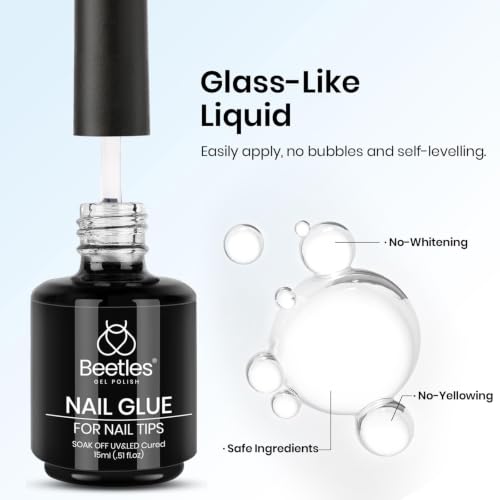 Beetles Gel Polish 9 in 1 Gel Nail Glue for Clear Acrylic Nail Tips | 2Pcs 15ml Long Lasting Nail Gel Kit for False Nails Tips, Base Blooming Nail Gel, U V Light Required, Gift for Women