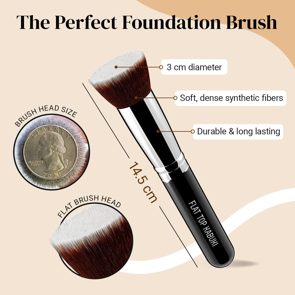 Flat Top Kabuki Foundation Brush By KESHIMA, Premium Makeup Brush | For Liquid, Cream, and Powder - Buffing, Blending, and Face - 1.2" Top Diameter