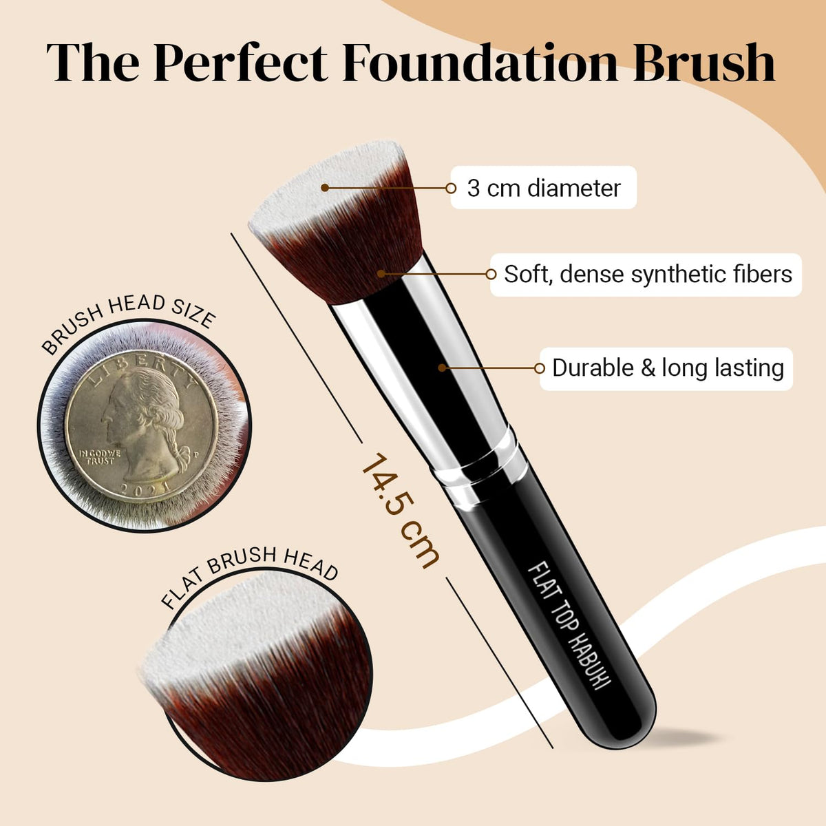 Flat Top Kabuki Foundation Brush By KESHIMA, Premium Makeup Brush | For Liquid, Cream, and Powder - Buffing, Blending, and Face - 1.2" Top Diameter