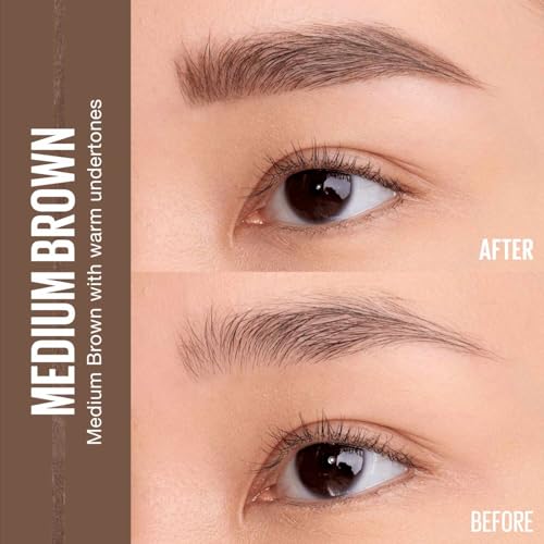Maybelline Express Brow Ultra Slim Eyebrow Makeup, Brow Pencil with Precision Tip and Spoolie for Defined Eyebrows, Medium Brown, 1 Count (Packaging May Vary)