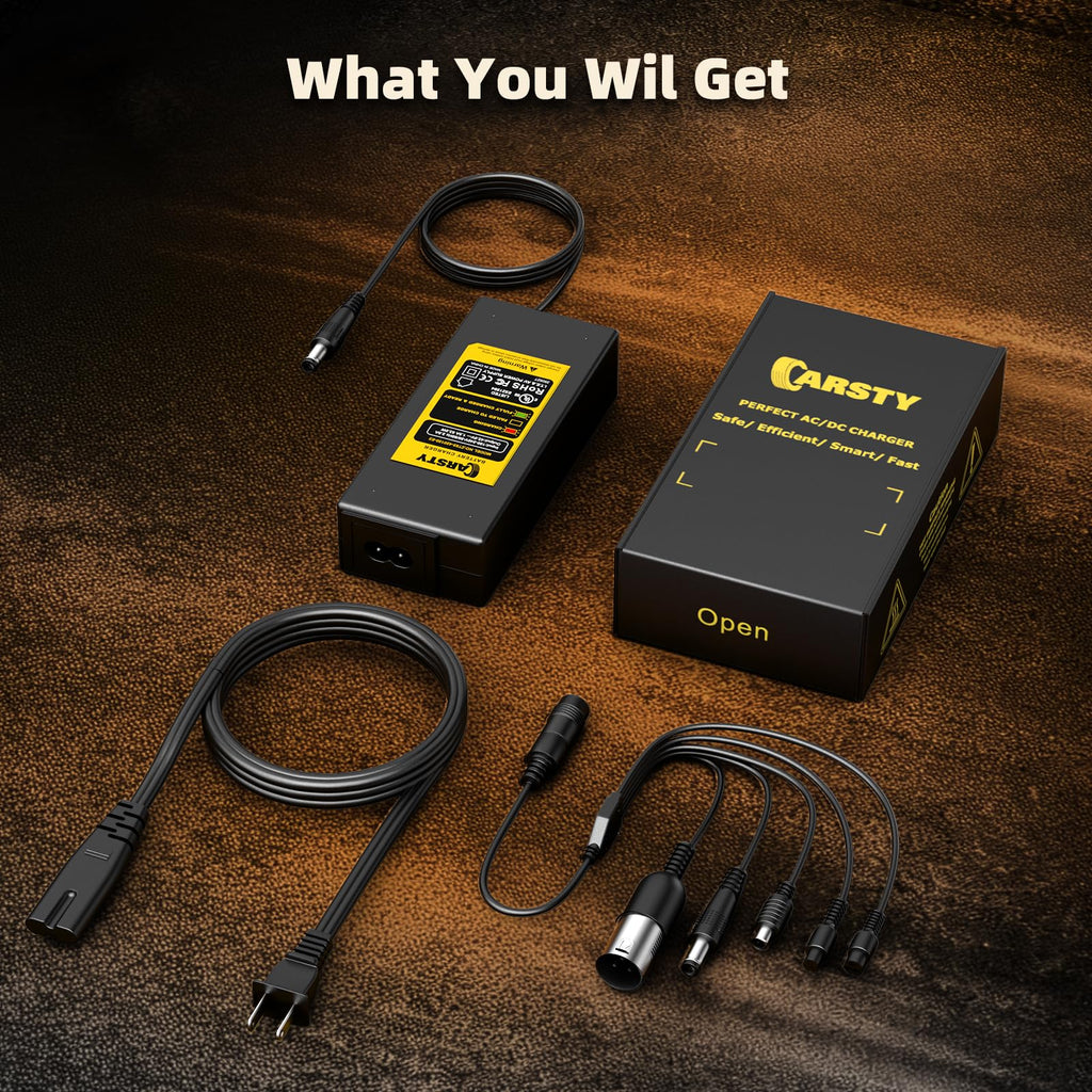 Carsty Hoverboard Charger 42V, Electric Scooter Charger with 5-in-1 Plugs | UL-certified 1.5A fast charging, compatible with Jetson, Segway, Gotrax