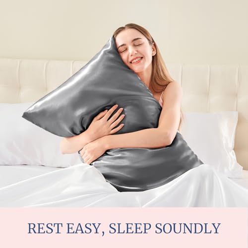 BEDELITE Satin Pillowcases, Queen Size 20x30 Inch, Dark Grey, Set of 2 | Similar to Silk Pillow Cases, Soft and Cooling, Reduces Friction, Gentle on Hair and Skin, Envelope Closure, Women Men Gift