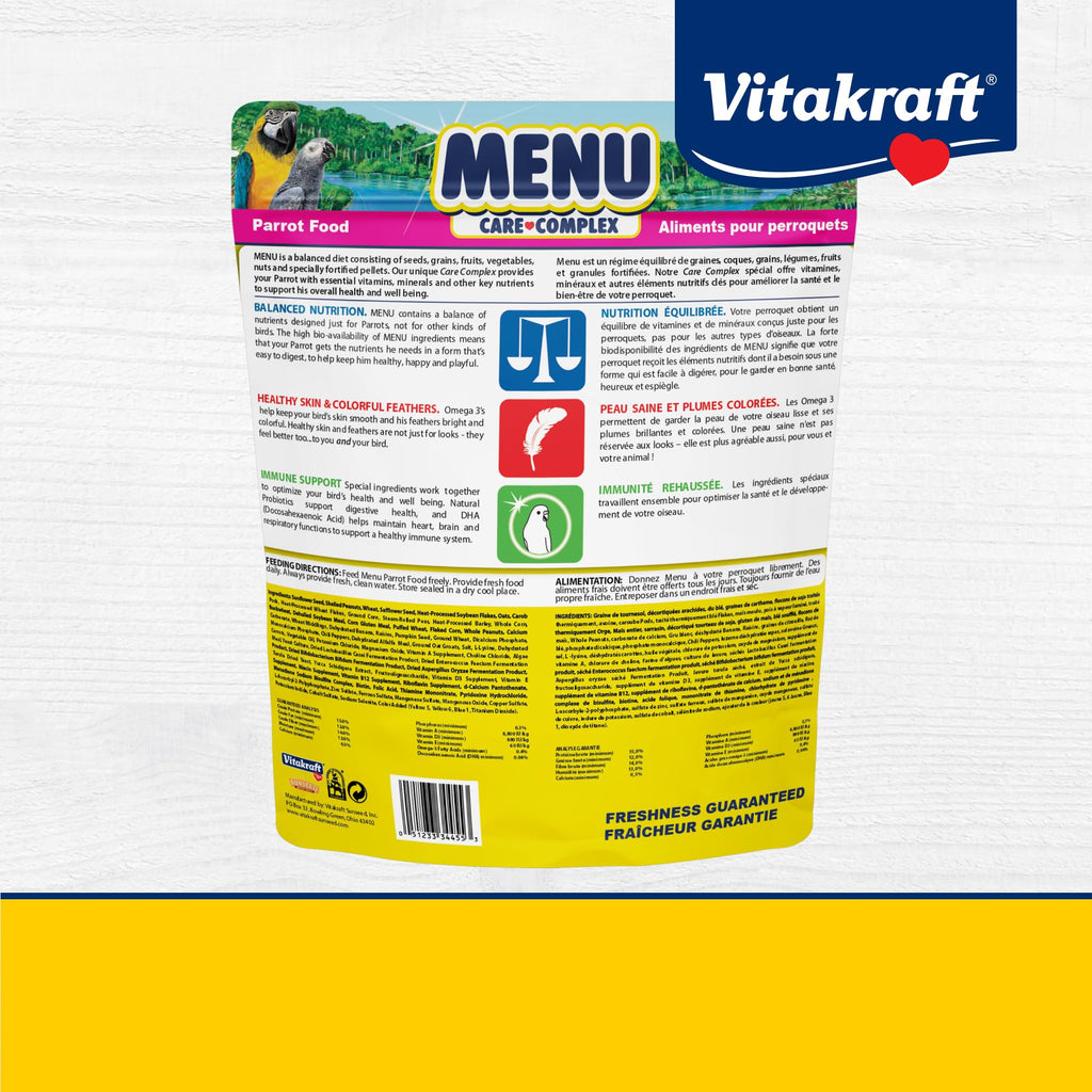 Vitakraft Menu Parrot Food 5 lb. | Nutrient-Rich Seed Blend, Natural Foraging Mix, Daily Diet Formula, Resealable Bag, 5 lb Pack