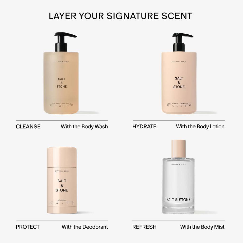 Salt & Stone Hair & Body Mist for Women & Men, Saffron & Cedar 3.4 fl oz | Lightweight Mist, Sweet & Ambery Scented Body Spray, Gender Neutral Fragrance with Glycerin & Red Algae, Vegan, Paraben-Free