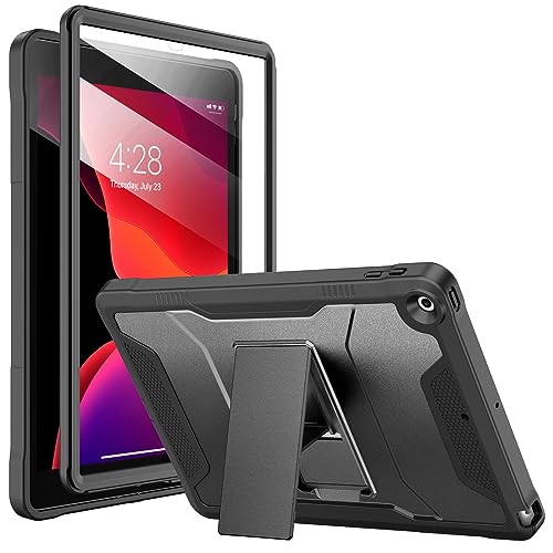 Soke Case for iPad 9th/8th/7th Generation 10.2-Inch - Black | Built-in Screen Protector and Kickstand, Rugged Full Body Protective Cover for Apple iPad Gen 9/8/7 2021/2020/2019