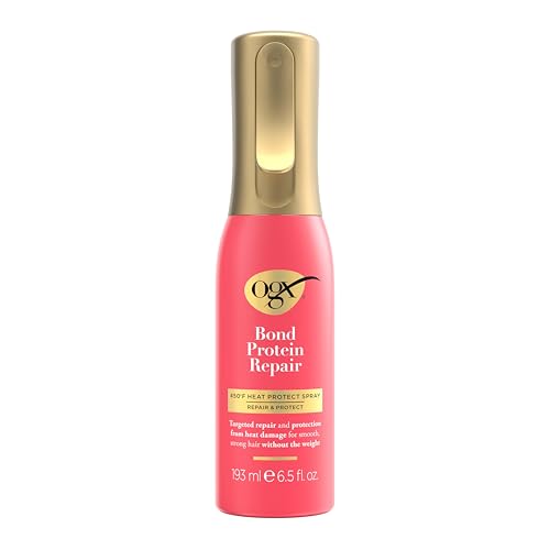 OGX Bond Protein Repair 450°F Heat Protect Spray, 6.5 fl. oz | Weightless Repair Mist, Nonstop Damage Protection*, All Hair Types, Heat Spray, Preps Hair for Styling