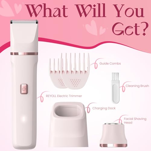 Risina 2-in-1 Bikini Trimmer for Women, Electric Razors for Women, Gifts | IPX7 Waterproof, Rechargeable, Ceramic Blades, Face Shaver and Body Hair Trimmer for Bikini Line, Pubic Hair, Legs, Underarms