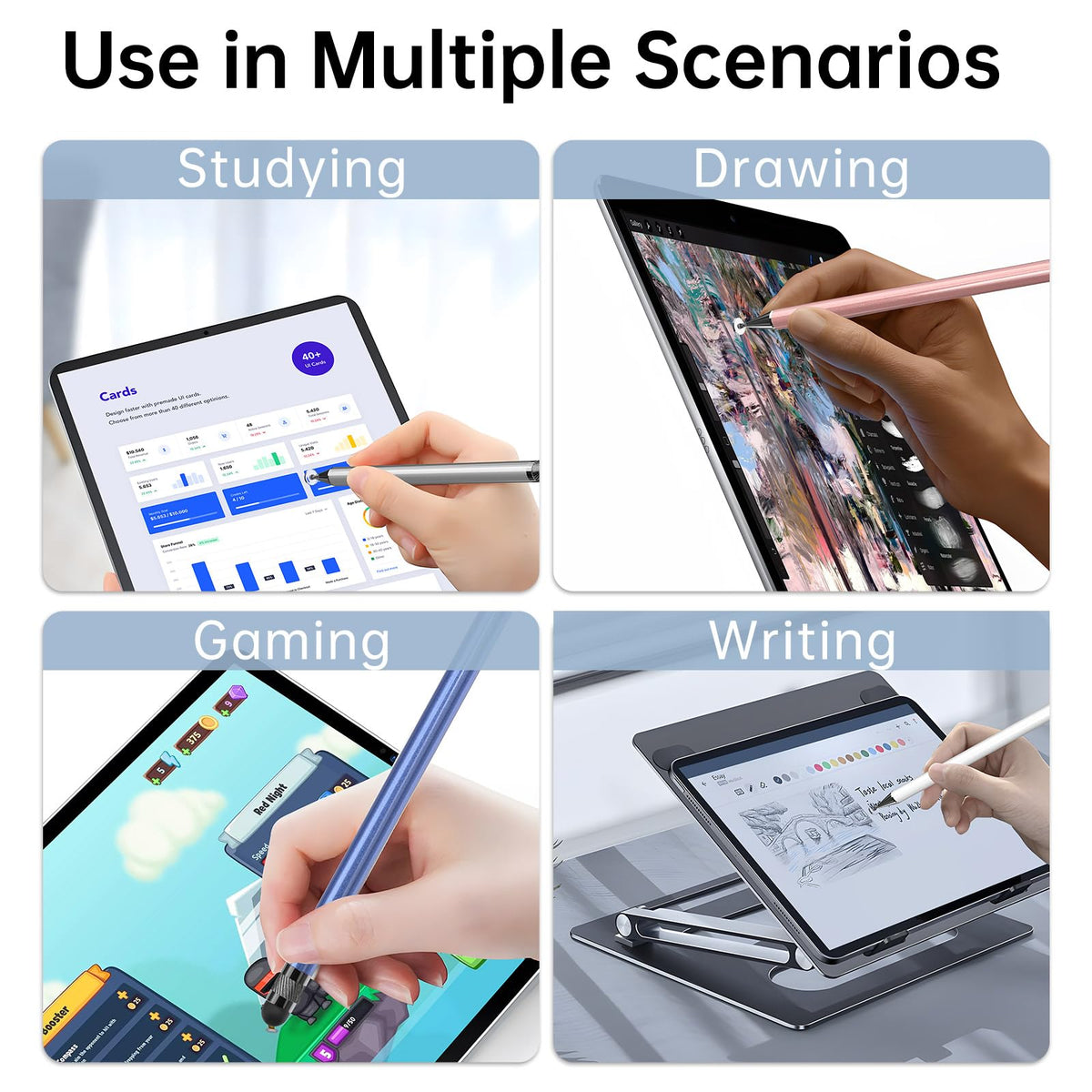 Bopomofo Stylus(5 Pcs),2-in-1 Stylus Pen for Touchscreen,Capacitive Stylus | Stylus with Precise Disc Tip & Rubber Tip for iPad iPhone Samsung Galaxy Android Tablets Kindle, 3 Disc Tips+6 Rubber Tips