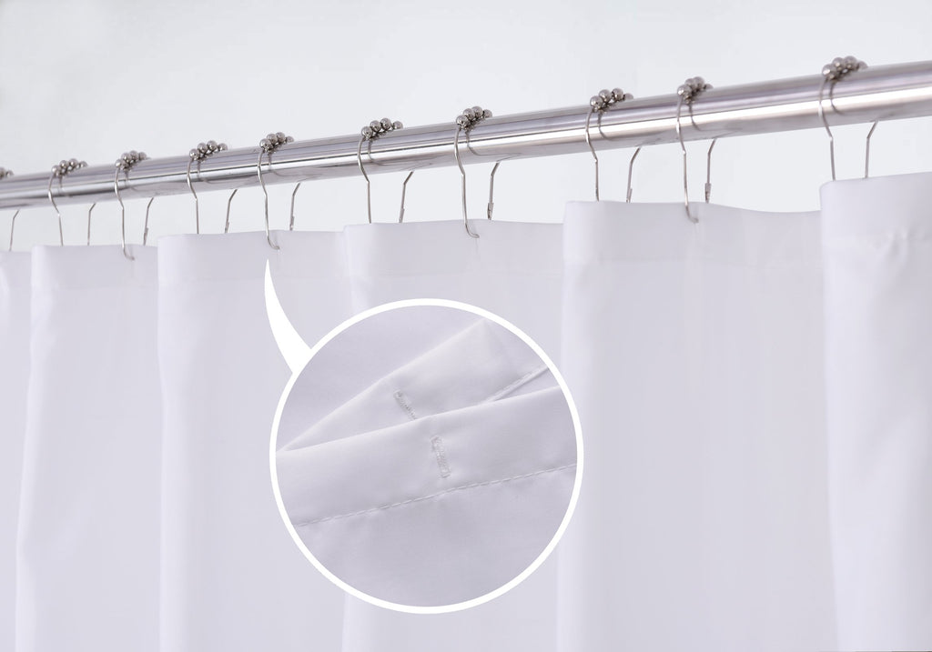 N&Y HOME Fabric Shower Curtain Liner with Magnets Standard Size, White | Hotel Quality, 12 Button Holes, Machine Washable, Water Repellent Cloth Shower Curtain with Magnets for Bathroom