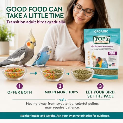 TOP's Mini Parrot Pellets 1 lb, USDA Organic Certified, Non-GMO Bird Food