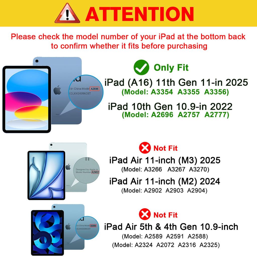 ProCase for iPad A16 11th/10th Generation Case with Pencil Holder -Black | 11 Inch 2025/10.9 Inch 2022, a16 iPad Case 11 10 Gen Cover with Pen Holer, Hybrid Soft TPU Back, Touch ID, Auto Wake/Sleep