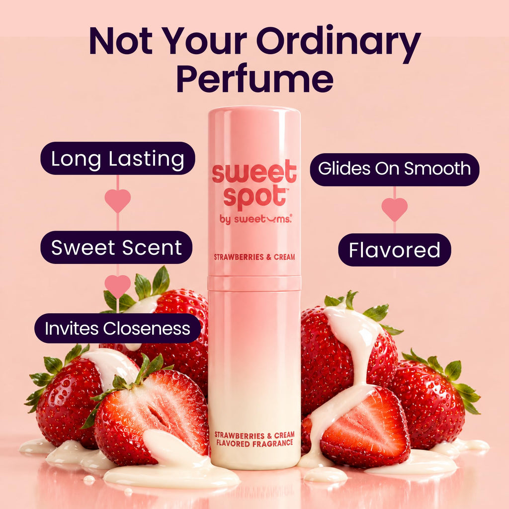 Sweetums SweetSpot Portable Strawberries & Cream Perfume Stick | Flavored, long lasting non sticky formula with natural ingredients, portable solid fragrance stick for women's everyday use