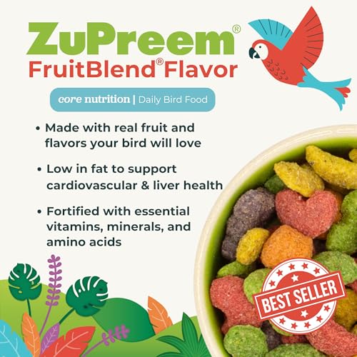 ZuPreem FruitBlend Parrot & Conure Food, Uniform Bird Food, M/L, 3.5 lb | Bird Food Pellets, Real Fruit, Fruit Blend, Conures, African Greys, Caiques, Eclectus, Cockatoos, Medium Large Birds, USA