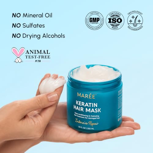 MAREE Deep Conditioning Hair Mask for Damaged Hair - Deep Hydrating Protein | Hair treatment mask for dry hair, hair moisturizer, hair gloss for women, deep conditioner for dry damaged hair, curly mask