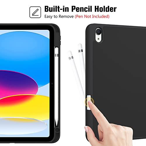 ProCase for iPad A16 11th/10th Generation Case with Pencil Holder -Black | 11 Inch 2025/10.9 Inch 2022, a16 iPad Case 11 10 Gen Cover with Pen Holer, Hybrid Soft TPU Back, Touch ID, Auto Wake/Sleep