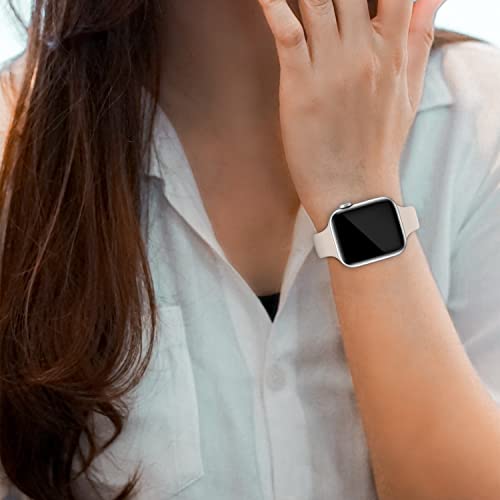 Thin Slim Silicone Band Compatible with Apple Watch Women Men, Starlight | 38mm 40mm 41mm 42mm 44mm 45mm 46mm 49mm, Soft Sport Strap Wristbands for iWatch Series 12/11/10/9/8/7/6/5/4/3/2/1 SE Ultra