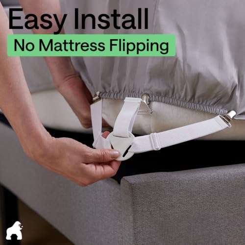 GORILLA GRIP Patented Fitted Bed Sheet Holders for Corners, 4 Pack White | Adjustable Elastic Fasteners with Straps with Metal Clips, Keeps in Place Bedding Sheets, Tight Suspenders for Mattress