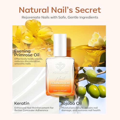 Modelones Nail Strengthener and Growth, Milky White Nail Polish Hardener | Extra Strong and Growth Fall Nail Repair Natural Strengthening Polish Concealer Foundation Nail Stuff Toenails Gifts 15ml