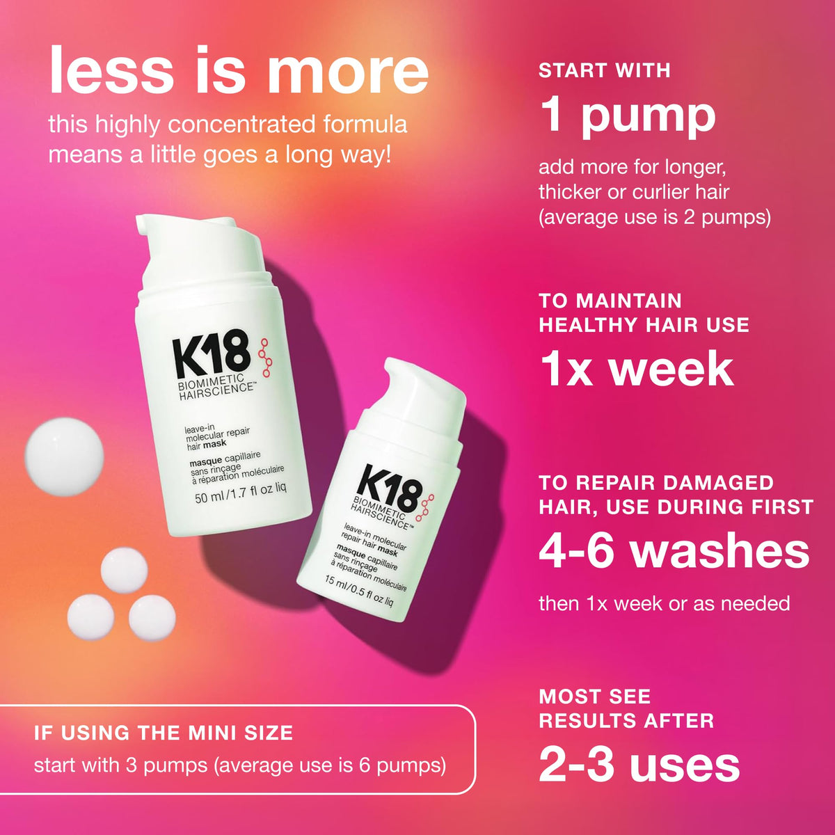 K18 Leave-In Molecular Repair Hair Mask | Peptide Hair Treatment Mask Repairs Bleach, Color, Chemical Services, Heat Damage In 4 Minutes