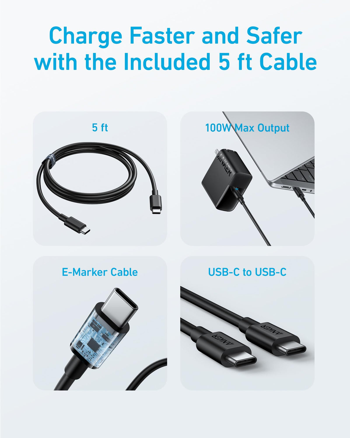 Anker Laptop Charger, Compact Foldable 100W USB C Charger with 5FT Cable | High-Speed for MacBook Pro/Air, Samsung Galaxy, iPhone 18 Pro/17/16, iPad Pro, and More